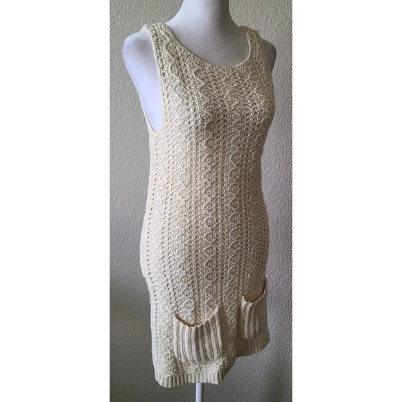 Anthropologie Women's Cable Knit Festival Dress Size Small Boho Wool Blend Ivory - Picture 4 of 12